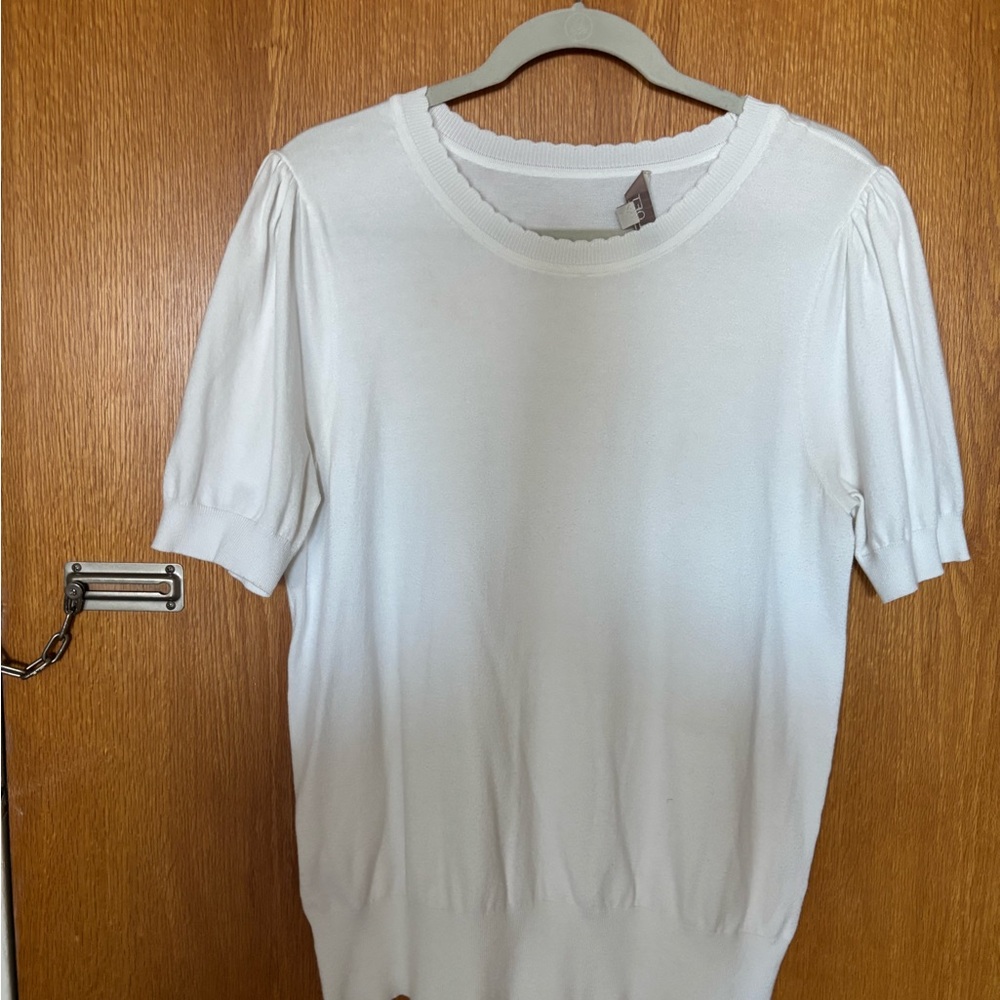 LOFT Classic White Short Sleeve Sweater Puff Sleeve